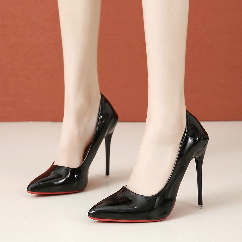 Women's Plus Size Fruit-Color 12cm Pointed-Toe Patent Leather