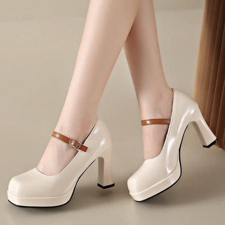black Women's French "Evening Breeze" Thick-Heel Mary Janes