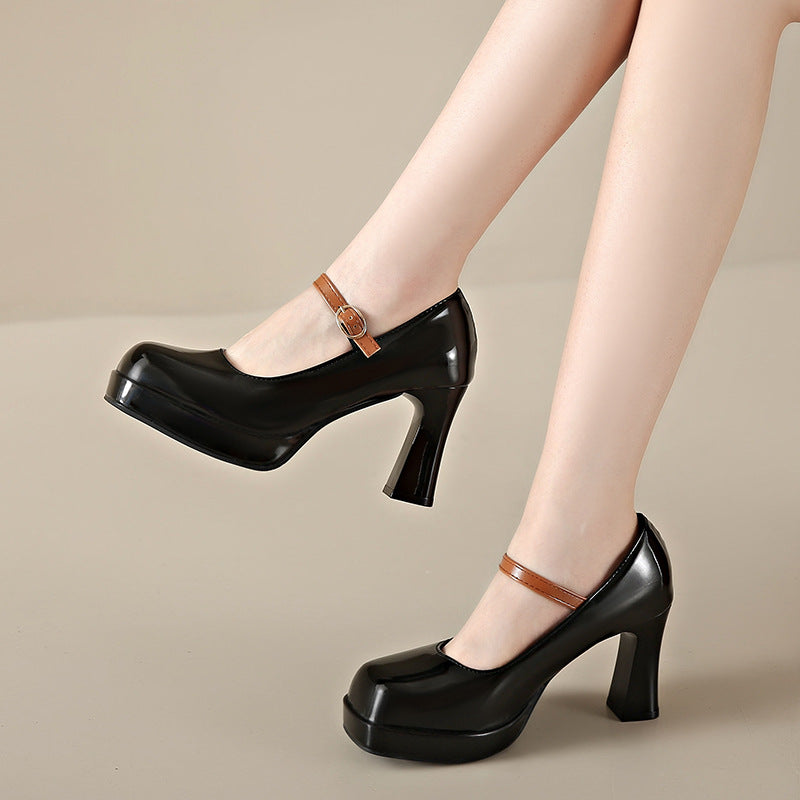 Women's French "Evening Breeze" Thick-Heel Mary Janes