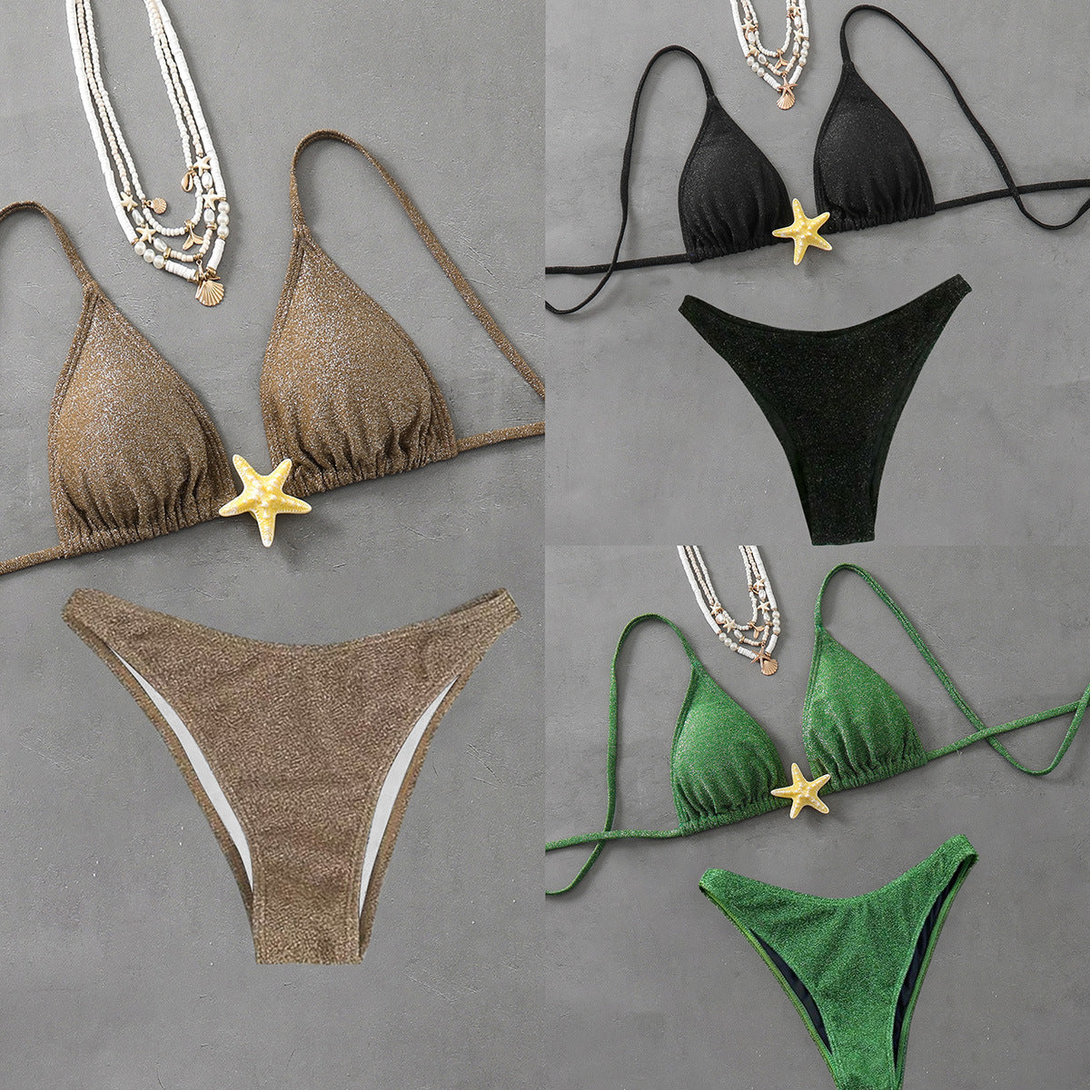Black Women's Lace-Up Starfish Accessory Bikini Set
