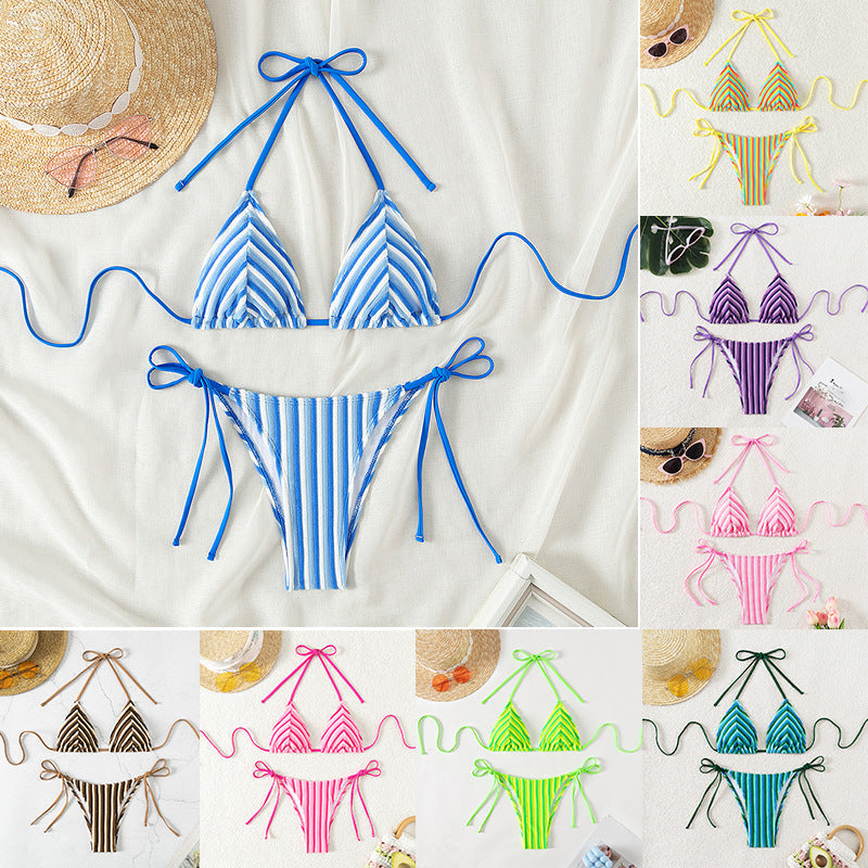Women's Towel Cloth Halter Lace-Up Bikini Set