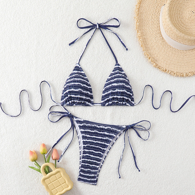 blue white Women's Halter Neck Backless Sexy Bikini Swimwear Set