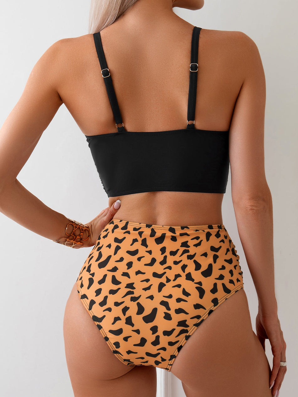 Women's Leopard Print Two-Piece Bikini Swimsuit Set