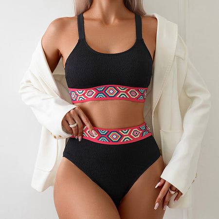 Black Women's Sexy Split Bikini Swimsuit Two-Piece Beach Set