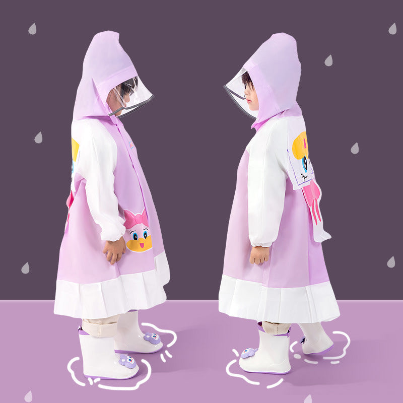 Kids Waterproof EVA Raincoat with Cartoon Hooded Poncho