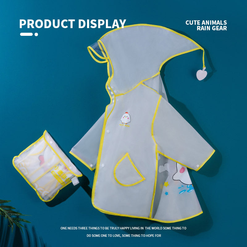 Kids Transparent EVA Raincoat Cartoon Hooded Waterproof Poncho