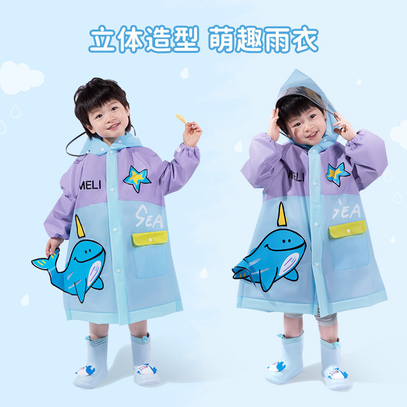 Kids Cartoon EVA Raincoat Waterproof Hooded Poncho Jacket
