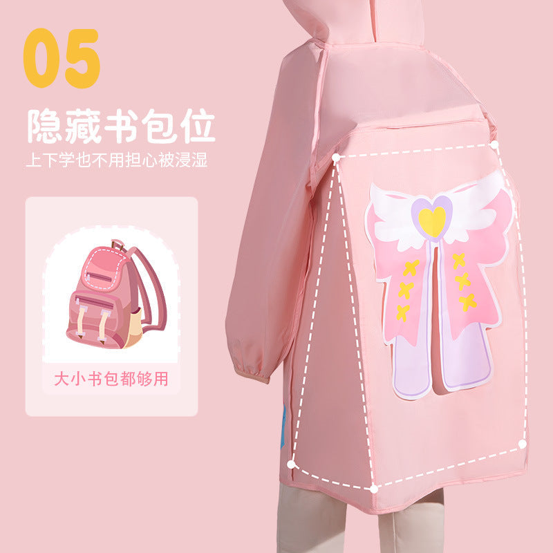 Kids Cartoon Polyester Raincoat Waterproof Hooded School Poncho