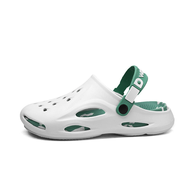 White Men's Hollow Toe Clog Sandals Thick Sole Non-Slip Comfort