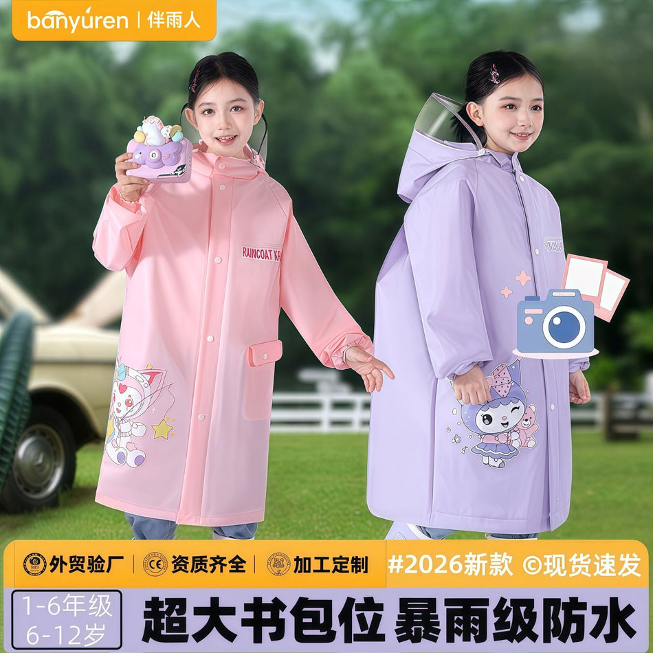 Kids Full Coverage EVA Raincoat with Backpack Space Poncho