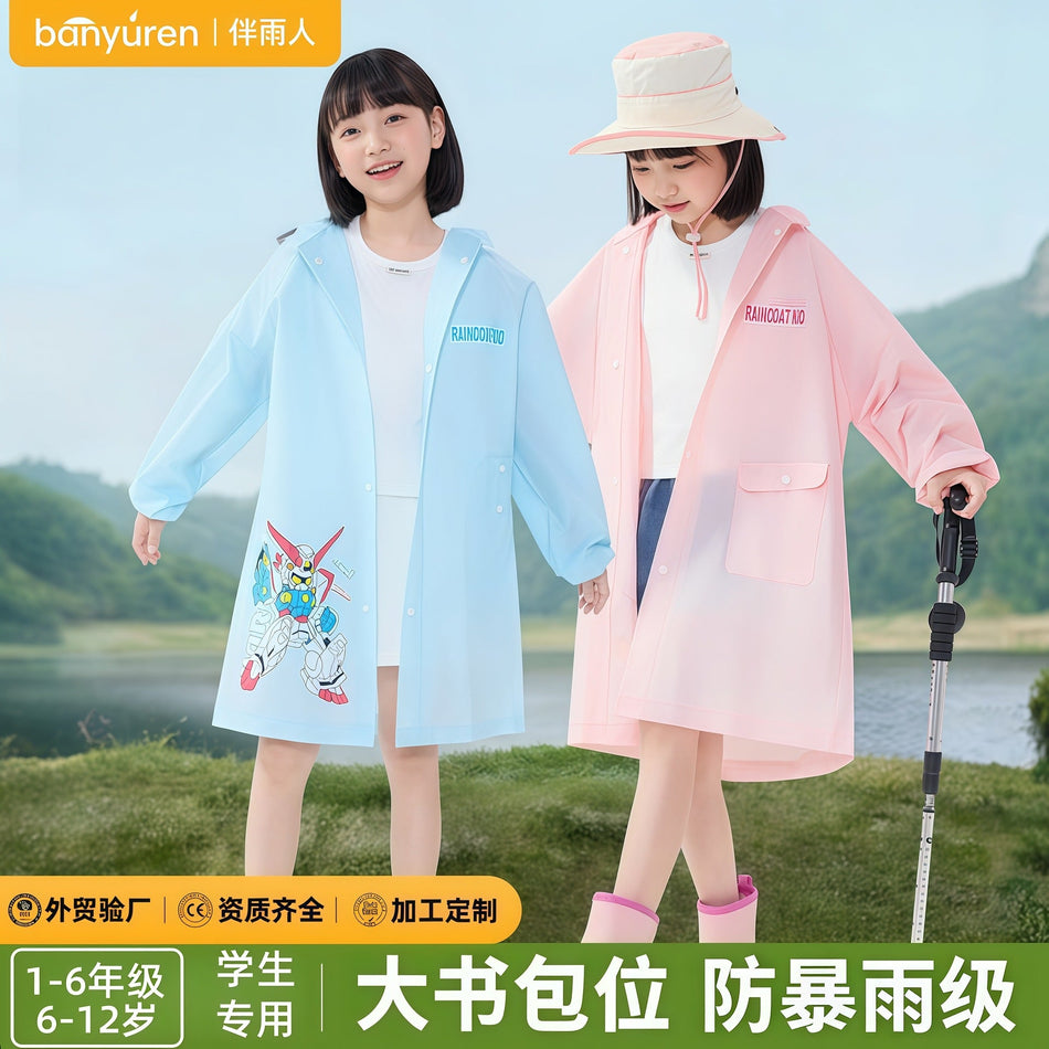 Kids Full Body EVA Raincoat with Backpack Space Poncho