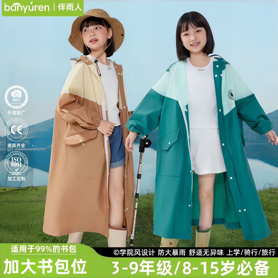 Kids Long EVA Raincoat Waterproof Cycling Poncho Jacket