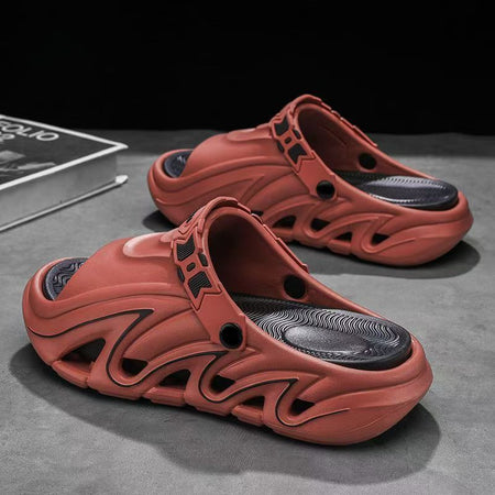 Red Men's Lightweight Soft Sole Sandals Non-Slip Beach Slippers