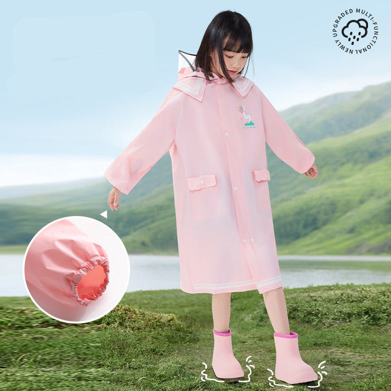 Kids Long EVA Raincoat with Zipper Backpack Compartment