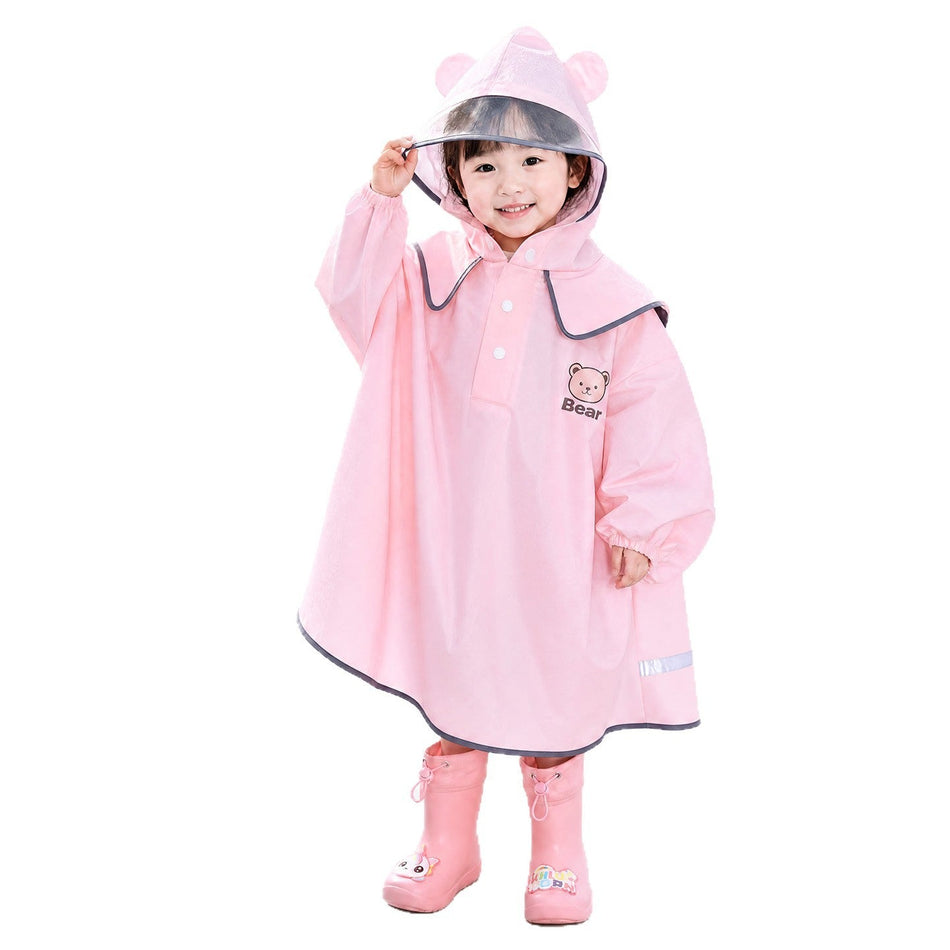 Kids EVA Rain Poncho with Large Brim Waterproof School Raincoat