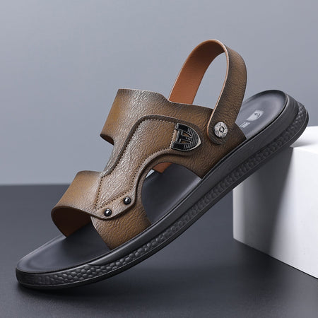 Black Men's Breathable Soft Sole Sandals Non-Slip Beach Shoes