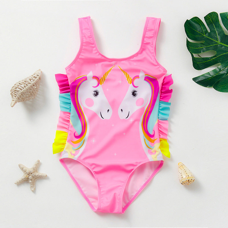 Kids Unicorn Ruffled One Piece Girls Swimwear Cartoon Suit