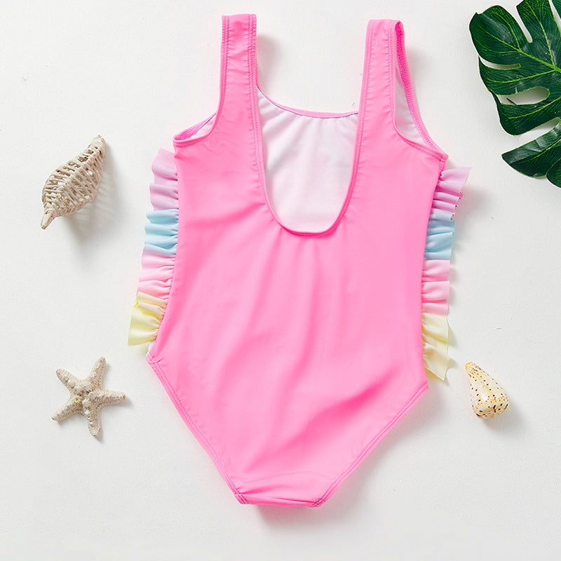 Kids Unicorn Ruffled One Piece Girls Swimwear Cartoon Suit