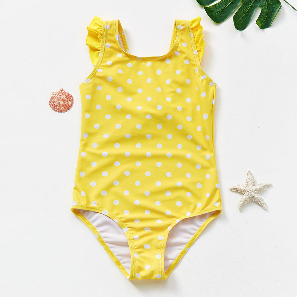 Girls Polka Dot Ruffle One Piece Swimsuit with Bow