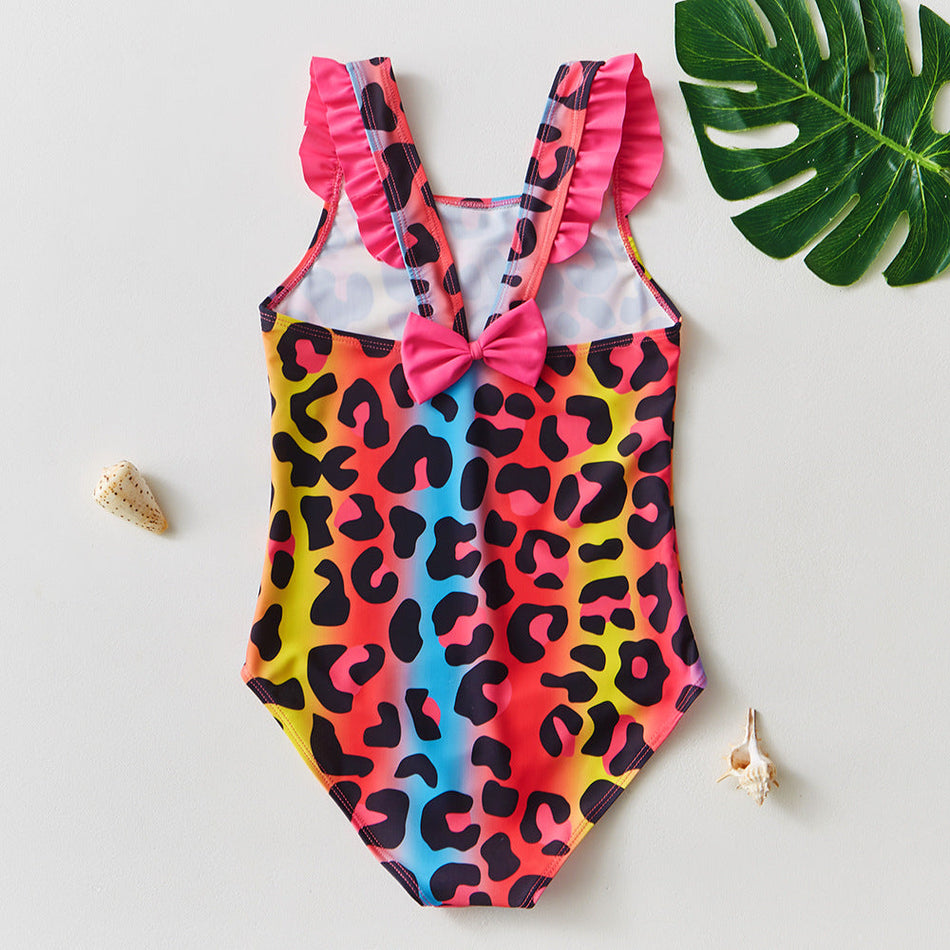 Girls Colorful Leopard Print One Piece Kids Swimsuit