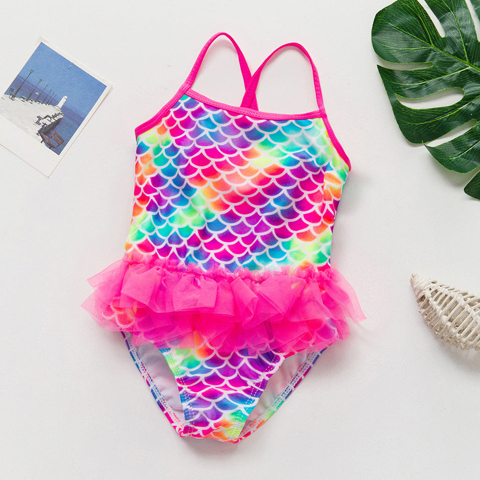 Girls Mermaid One Piece Swimsuit European Style Kids Swimwear