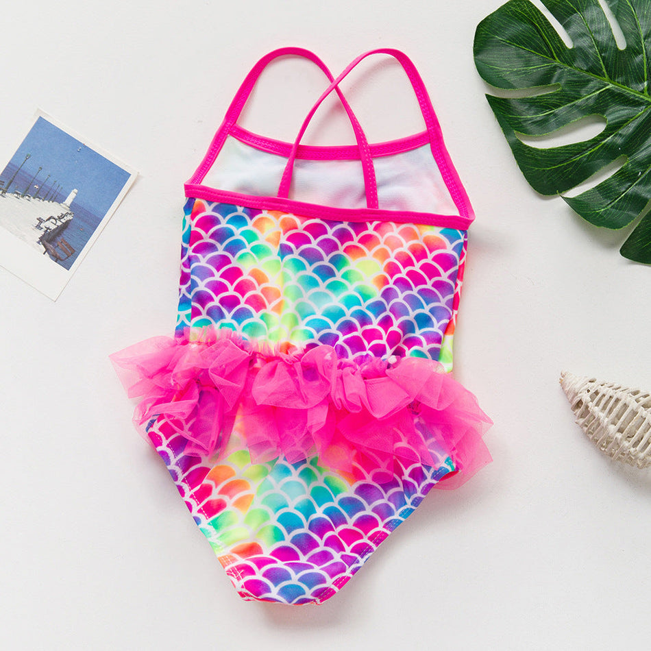 Girls Mermaid One Piece Swimsuit European Style Kids Swimwear