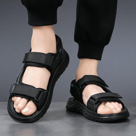 Black Men's Water-Resistant Soft Sole Sandals Non-Slip Beach Shoes