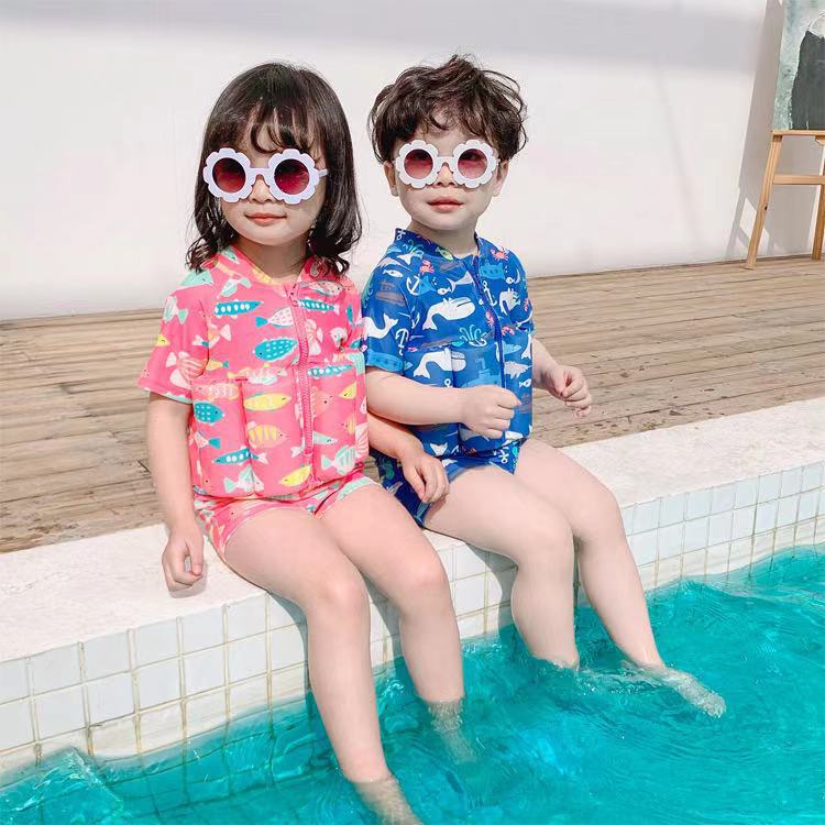 Kids Buoyancy One Piece Swimsuit Cartoon Surf Swimwear Set