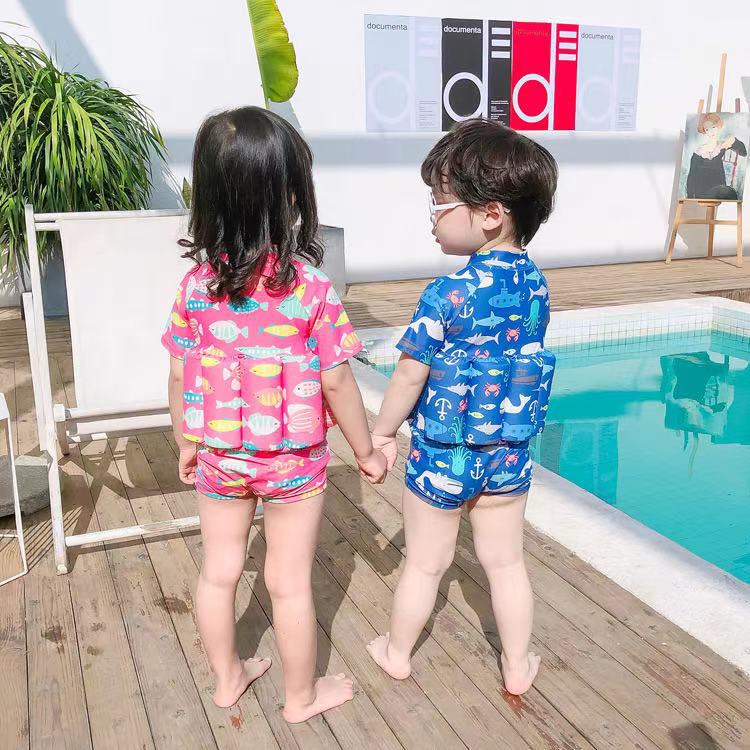 Kids Buoyancy One Piece Swimsuit Cartoon Surf Swimwear Set