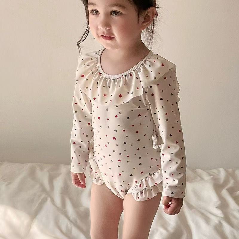 Girls Long Sleeve One Piece Swimsuit Lace Backless Kids Swimwear
