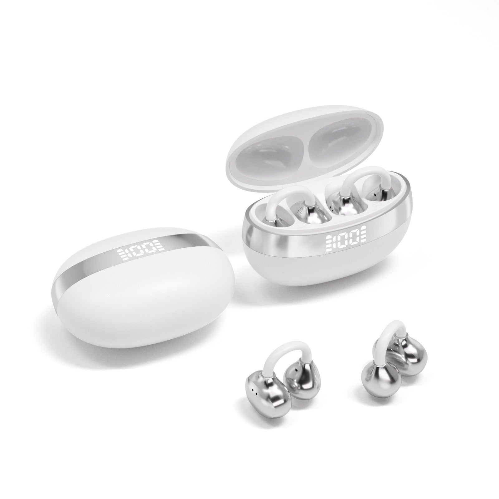 Open-Ear Clip-On Bluetooth Earbuds with Long Battery Life in White
