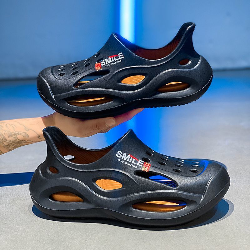 Black Men's Thick Sole Clog Sandals Soft Comfort Beach Shoes