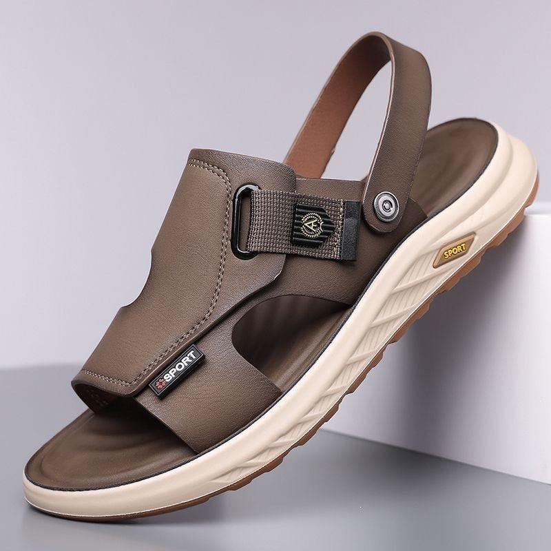 Khaki Men's Italian-Inspired Soft Sole Sandals Beach Shoes