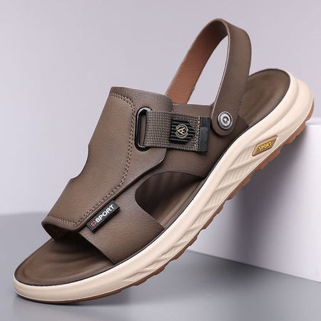 Khaki Men's Italian-Inspired Soft Sole Sandals Beach Shoes