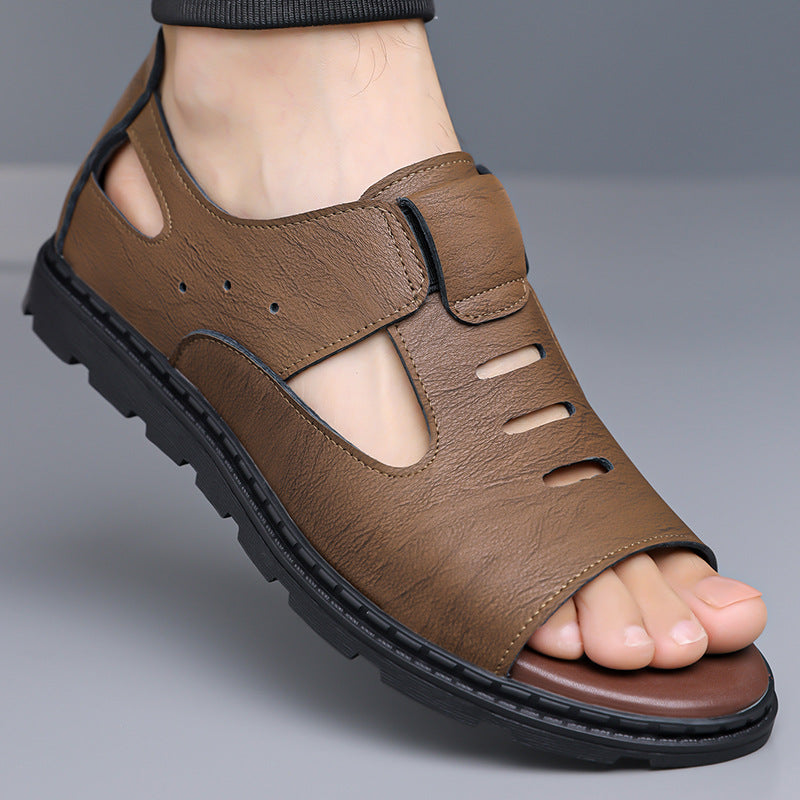 Black Men's Retro Style Soft Sole Sandals Casual Beach Shoes