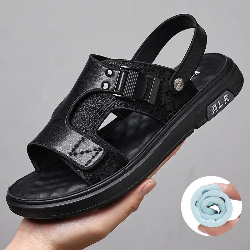 Men's Genuine Leather Soft Sole Sandals Non-Slip Beach Shoes