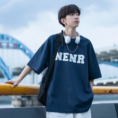 White Boys' Combed Cotton Graphic T-Shirt Loose Fit Casual Tee