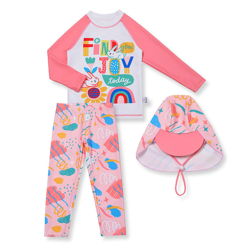 Girls Long Sleeve Split Swimsuit Bunny Garden UV Protection Set
