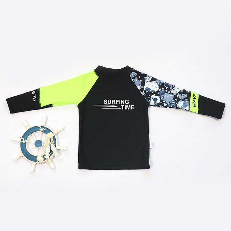 Boys Long Sleeve Split Swimwear Set with Cap UV Protection