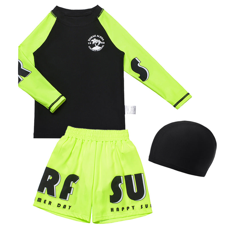 Boys Split Swimwear Set Short Sleeve Kids Summer Swimming Trunks