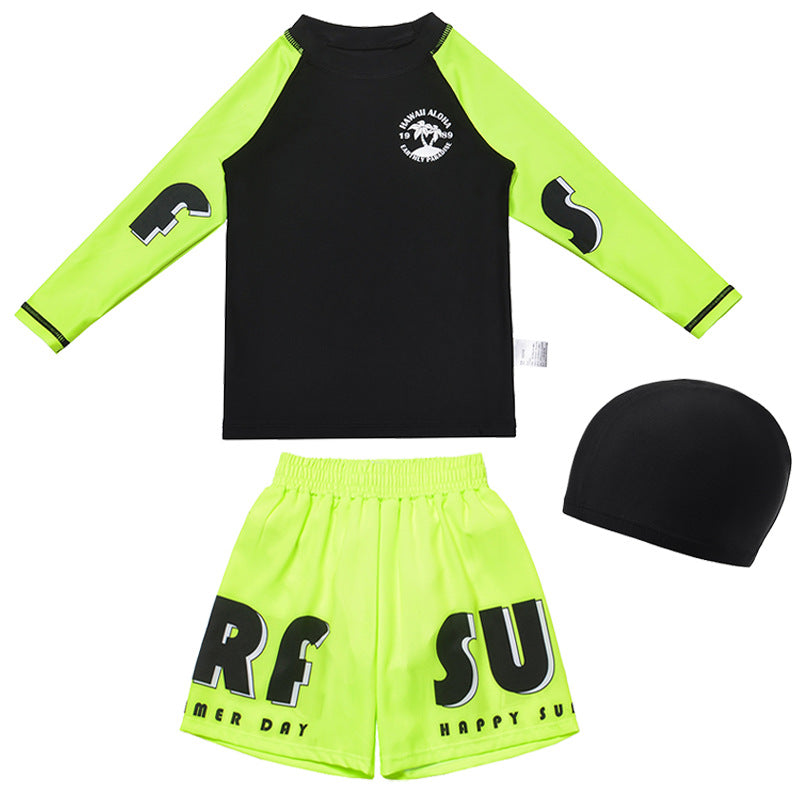 Boys Split Swimwear Set Short Sleeve Kids Summer Swimming Trunks