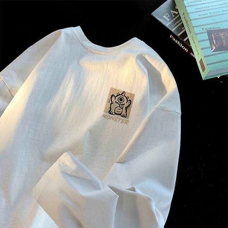 White Men's Heavyweight Cotton Long Sleeve T-Shirt Casual Fit