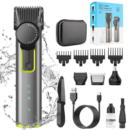 Silver Men Waterproof Electric Shaver Multi-Function Grooming Set