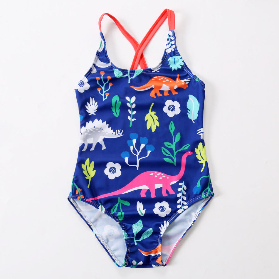 Girls Dinosaur One Piece Swimsuit High Elastic Kids Swimwear