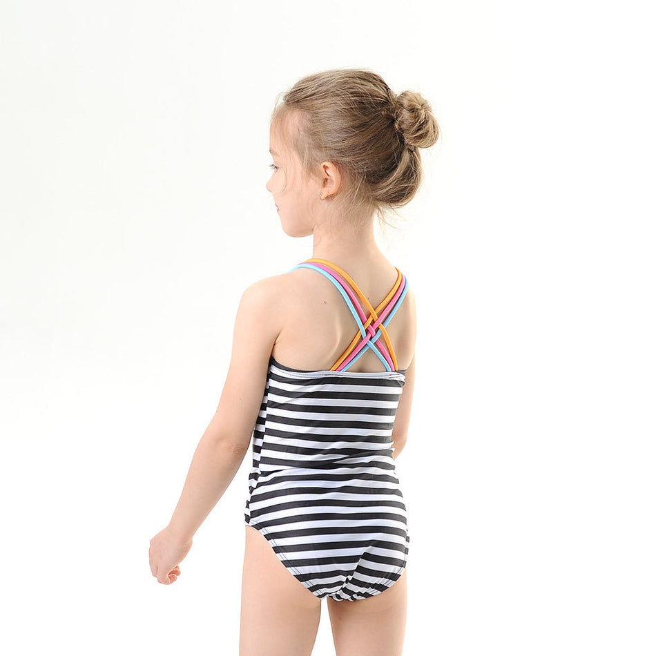 Girls Striped Ice Cream One Piece Swimsuit Kids Swimwear Soft Fit