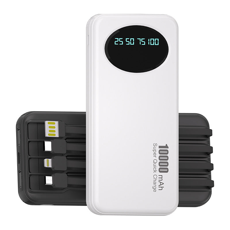 Ultra-Thin 10000mAh Power Bank with Built-In Cables Fast Charge