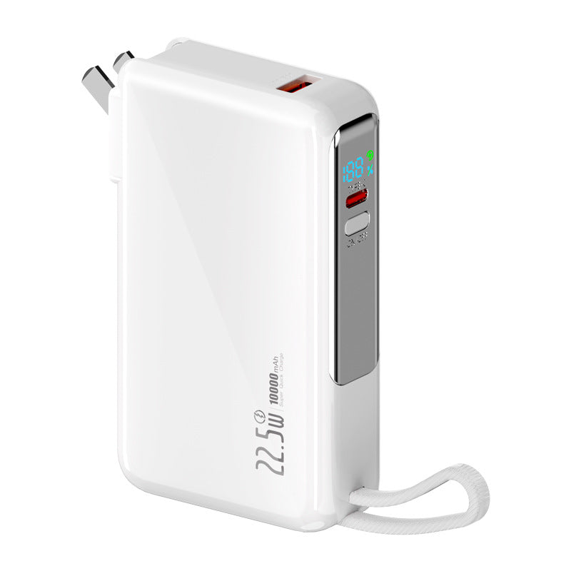 10000mAh 22.5W Fast Charging Power Bank Built-in Plug Dual Cable in White