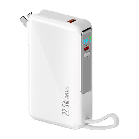 10000mAh 22.5W Fast Charging Power Bank Built-in Plug Dual Cable in White