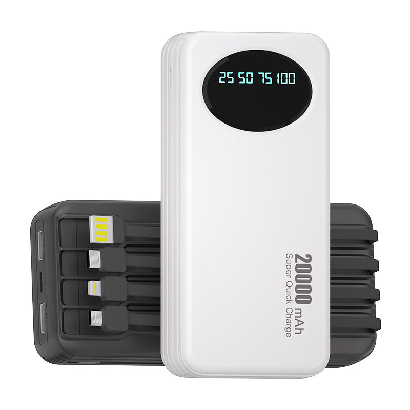 20000mAh Fast Charging Power Bank Built-in 4 Cables Real Capacity in Black