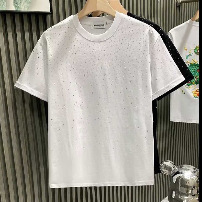 Men's Rhinestone Star Graphic T-Shirt Loose Fit Summer Tee